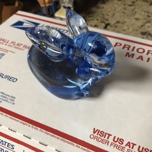 Blue Glass Paperweight Rabbit